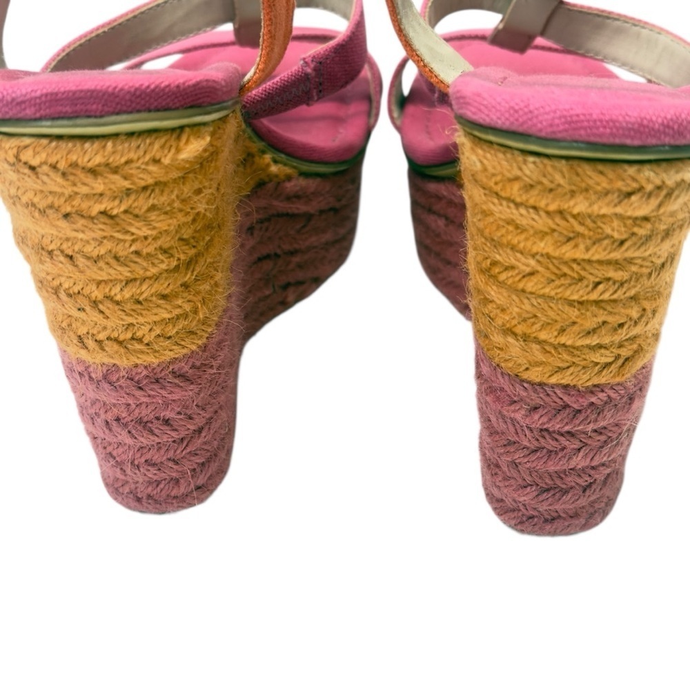Nine West Pink and Orange Wedge Sandals with Braided Heel - Picture 6 of 12